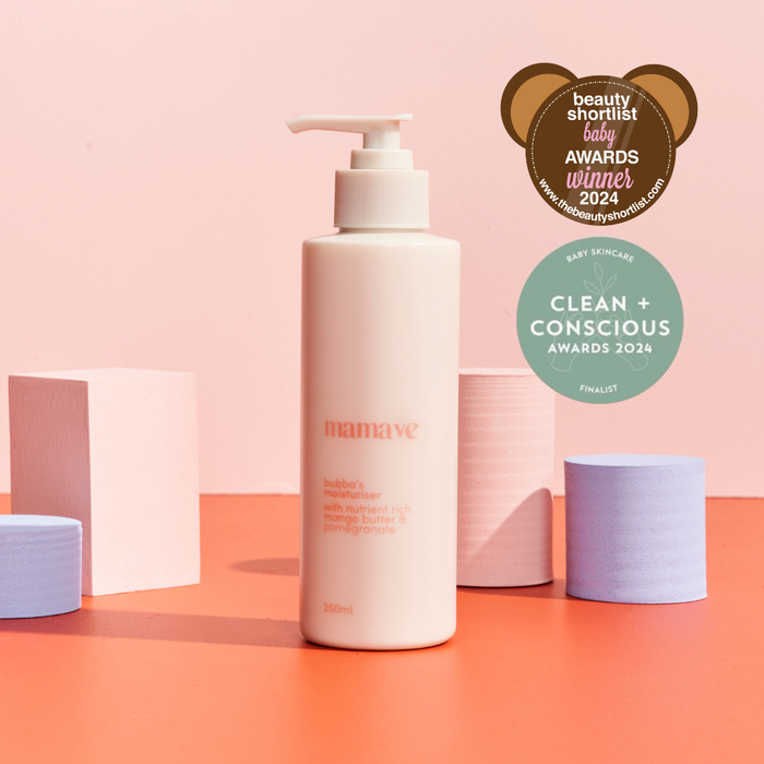 Bubba's Moisturiser Clean and Conscious Finalist Baby Skincare and winner mama and baby awards beauty shortlist